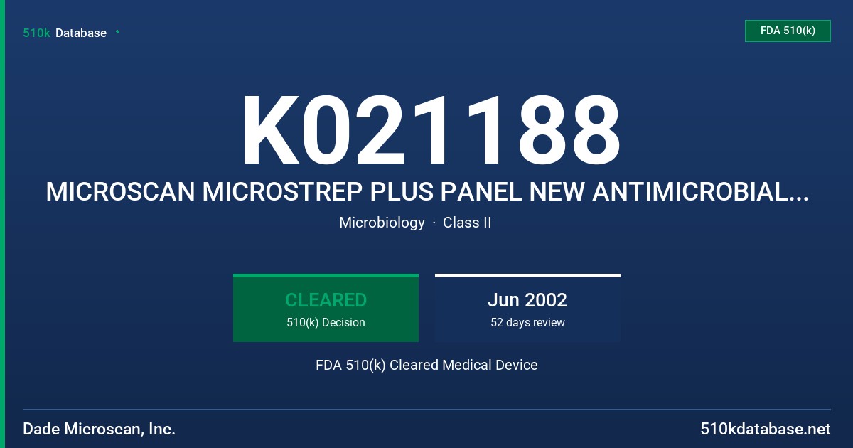 K021188 MICROSCAN MICROSTREP PLUS PANEL NEW ANTIMICROBIAL-CEFEPIME FDA 510(k) Cleared Medical Device