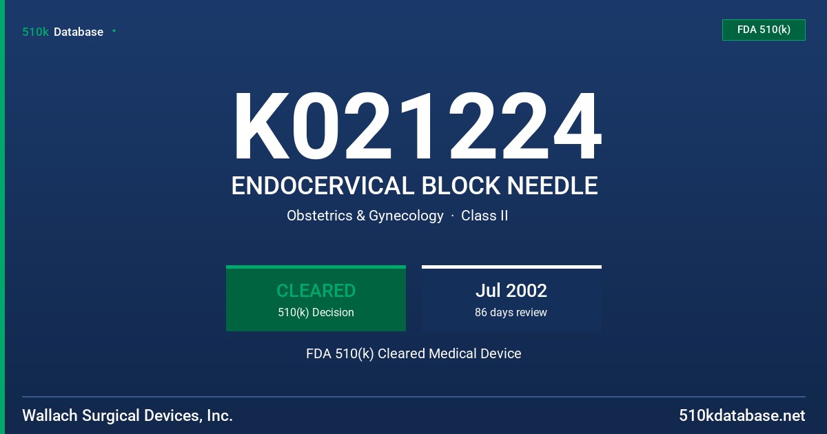 K021224 ENDOCERVICAL BLOCK NEEDLE FDA 510(k) Cleared Medical Device