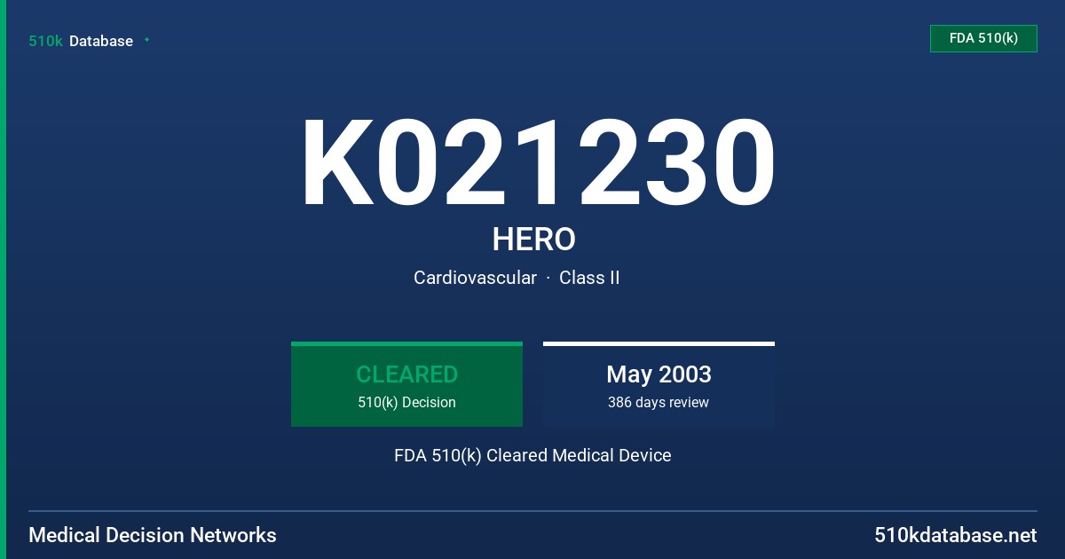 K021230 HERO FDA 510(k) Cleared Medical Device