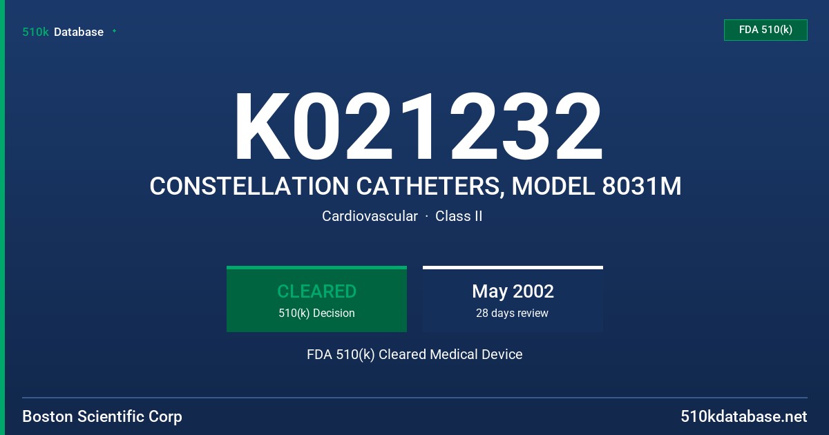 K021232 CONSTELLATION CATHETERS, MODEL 8031M FDA 510(k) Cleared Medical Device