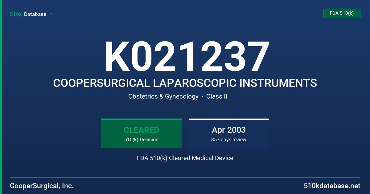 K021237 COOPERSURGICAL LAPAROSCOPIC INSTRUMENTS FDA 510(k) Cleared Medical Device