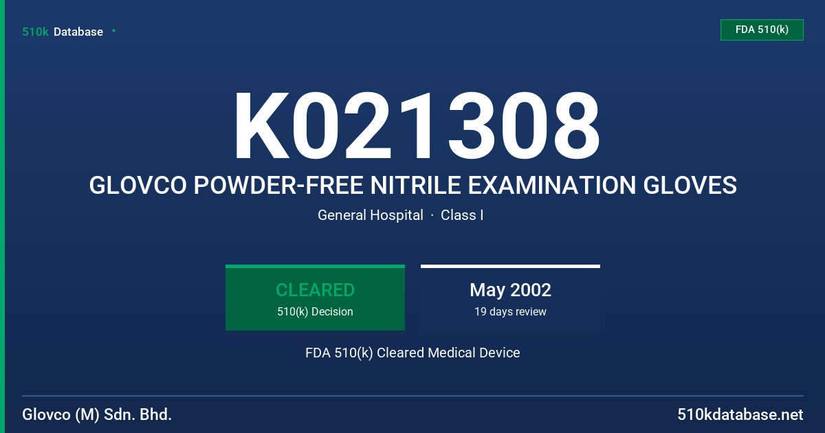 K021308 GLOVCO POWDER-FREE NITRILE EXAMINATION GLOVES FDA 510(k) Cleared Medical Device
