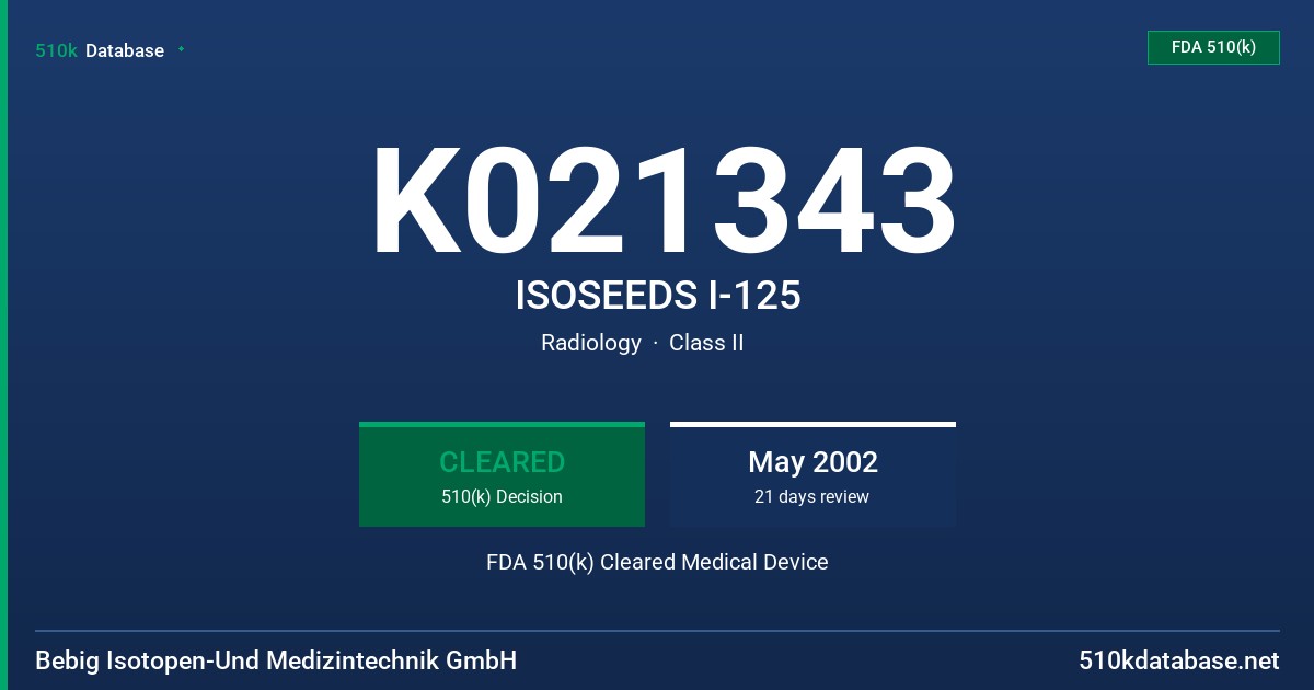 K021343 ISOSEEDS I-125 FDA 510(k) Cleared Medical Device