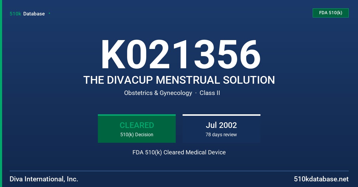 K021356 THE DIVACUP MENSTRUAL SOLUTION FDA 510(k) Cleared Medical Device