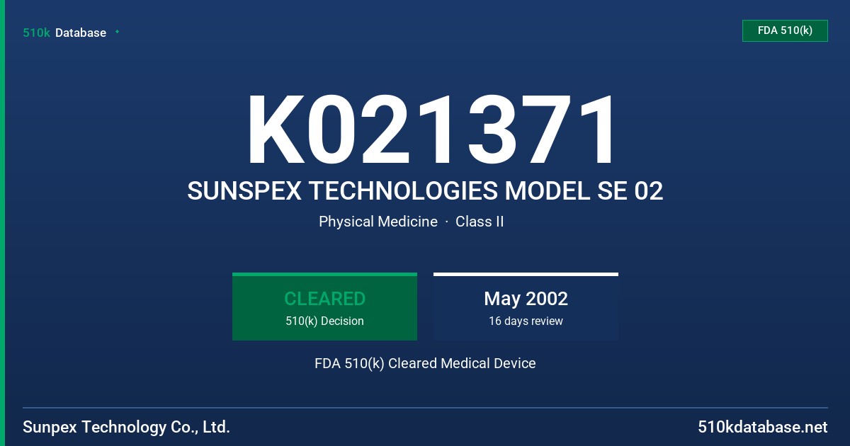 K021371 SUNSPEX TECHNOLOGIES MODEL SE 02 FDA 510(k) Cleared Medical Device