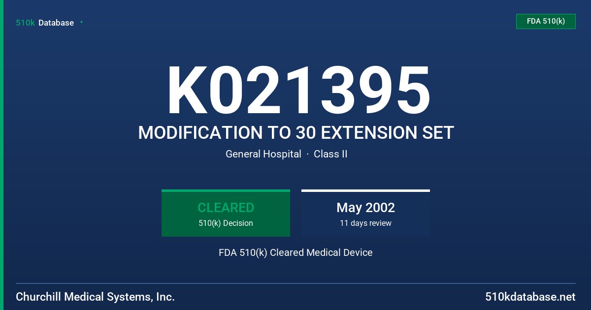 K021395 MODIFICATION TO 30 EXTENSION SET FDA 510(k) Cleared Medical Device