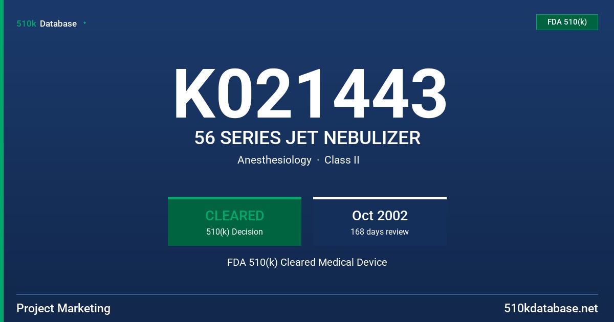 K021443 56 SERIES JET NEBULIZER FDA 510(k) Cleared Medical Device