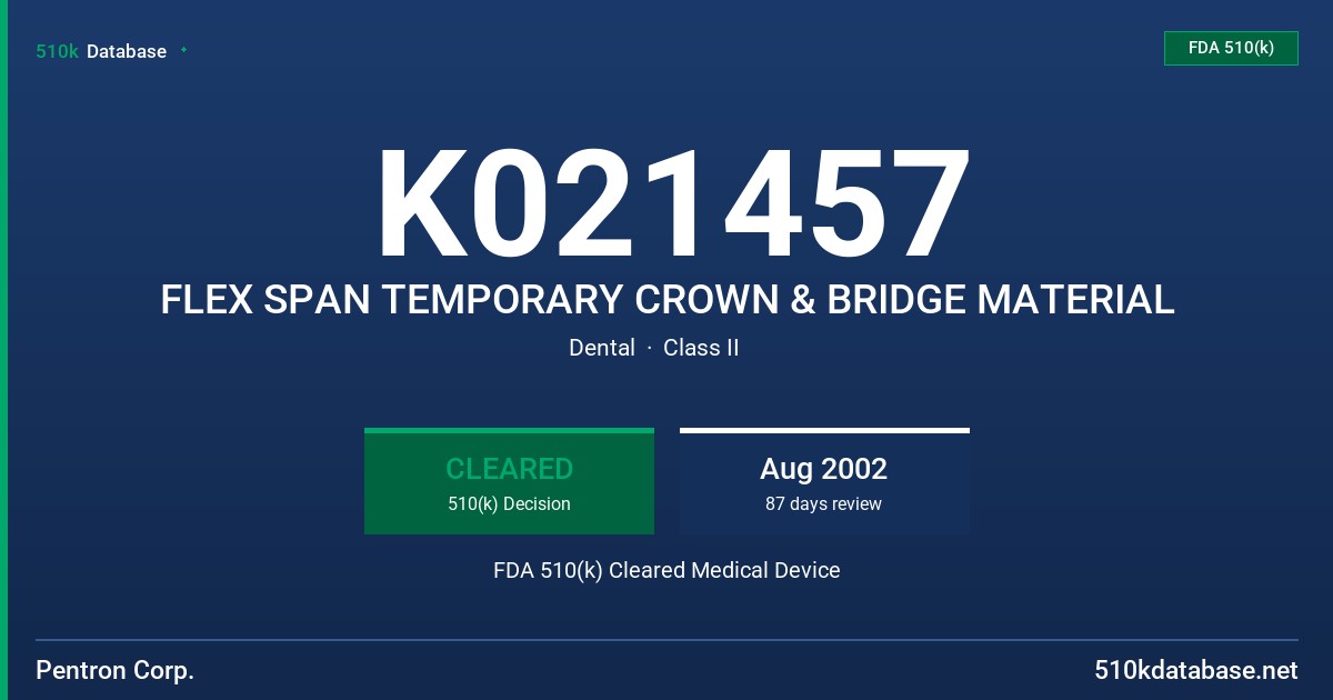 K021457 FLEX SPAN TEMPORARY CROWN & BRIDGE MATERIAL FDA 510(k) Cleared Medical Device