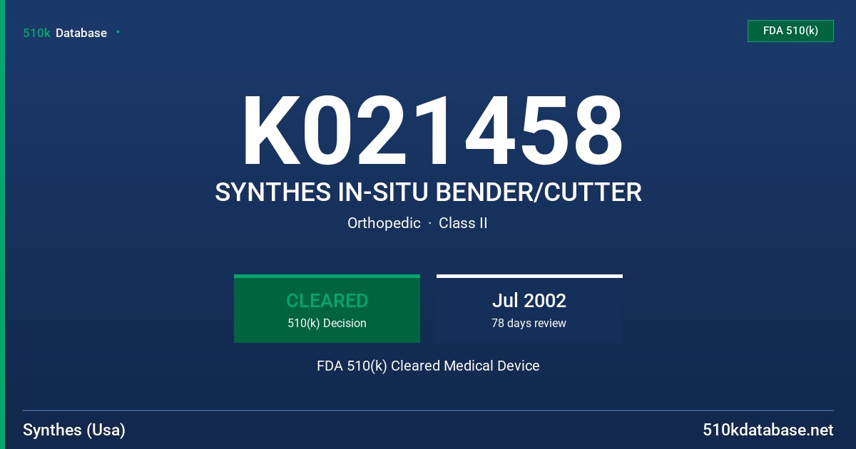 K021458 SYNTHES IN-SITU BENDER/CUTTER FDA 510(k) Cleared Medical Device