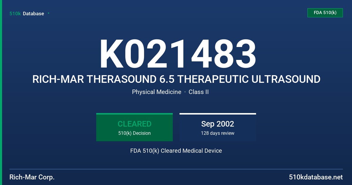 K021483 RICH-MAR THERASOUND 6.5 THERAPEUTIC ULTRASOUND FDA 510(k) Cleared Medical Device
