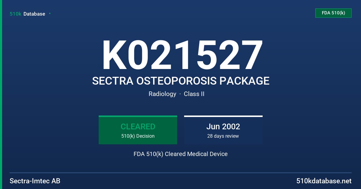 K021527 SECTRA OSTEOPOROSIS PACKAGE FDA 510(k) Cleared Medical Device