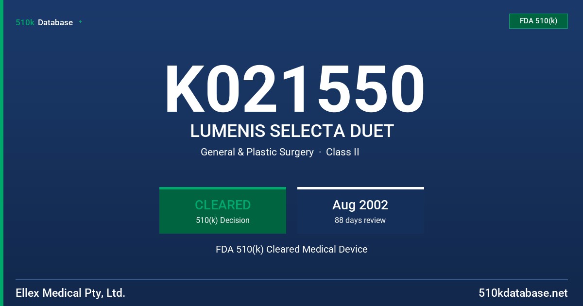 K021550 LUMENIS SELECTA DUET FDA 510(k) Cleared Medical Device