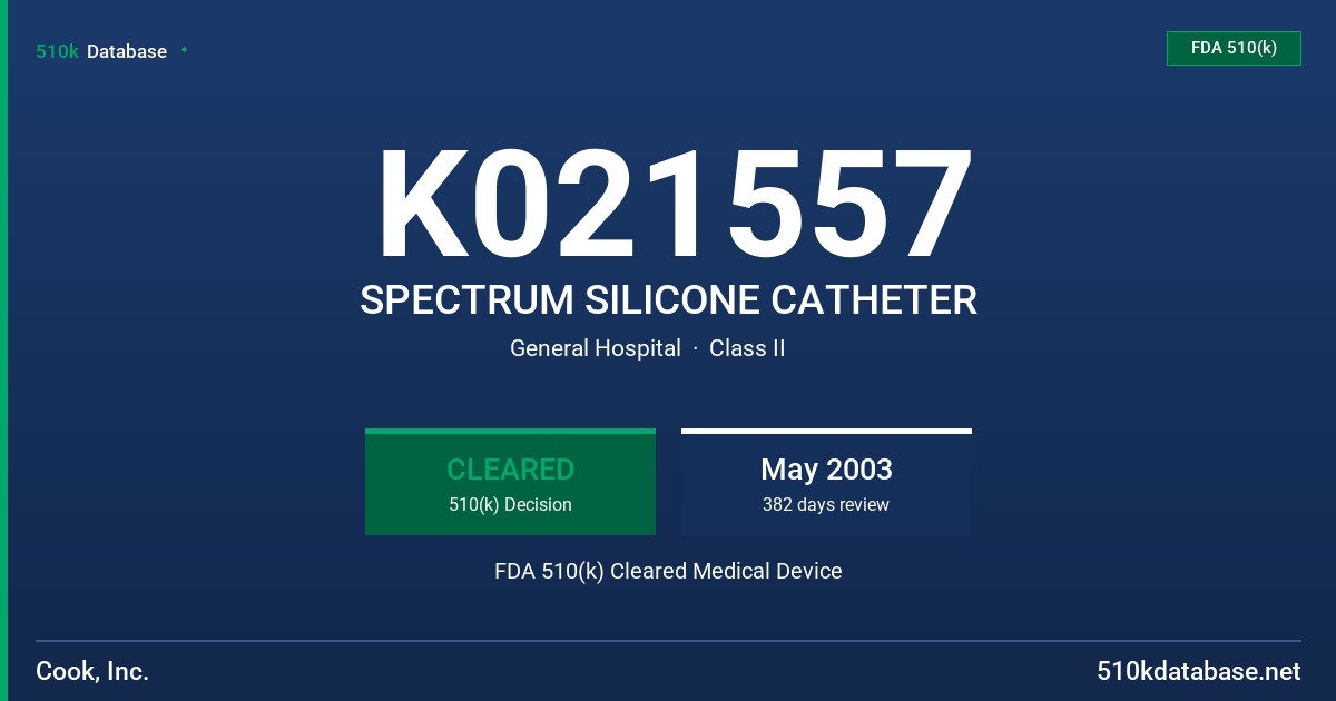 K021557 SPECTRUM SILICONE CATHETER FDA 510(k) Cleared Medical Device
