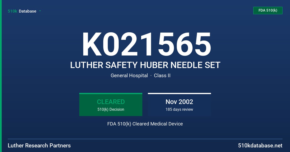 K021565 LUTHER SAFETY HUBER NEEDLE SET FDA 510(k) Cleared Medical Device