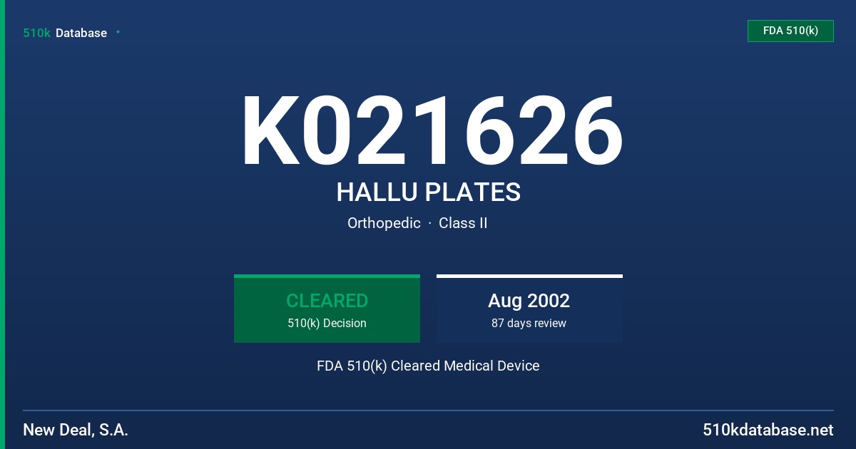 K021626 HALLU PLATES FDA 510(k) Cleared Medical Device