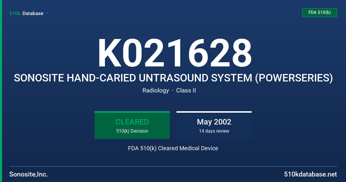 K021628 SONOSITE HAND-CARIED UNTRASOUND SYSTEM (POWERSERIES) FDA 510(k) Cleared Medical Device