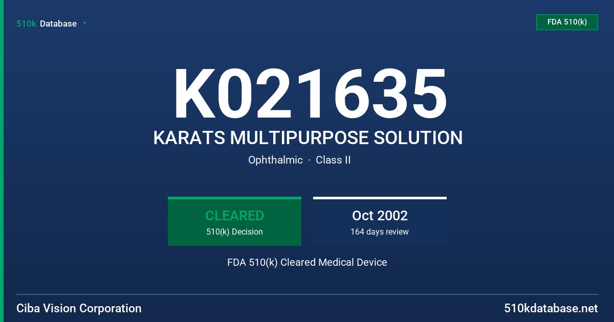 K021635 KARATS MULTIPURPOSE SOLUTION FDA 510(k) Cleared Medical Device