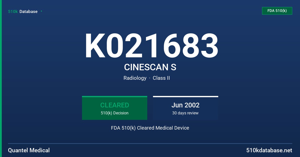 K021683 CINESCAN S FDA 510(k) Cleared Medical Device