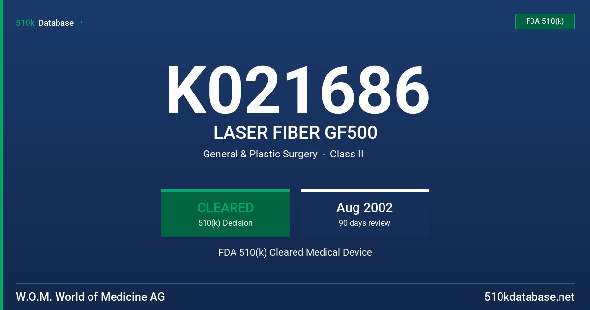 K021686 LASER FIBER GF500 FDA 510(k) Cleared Medical Device