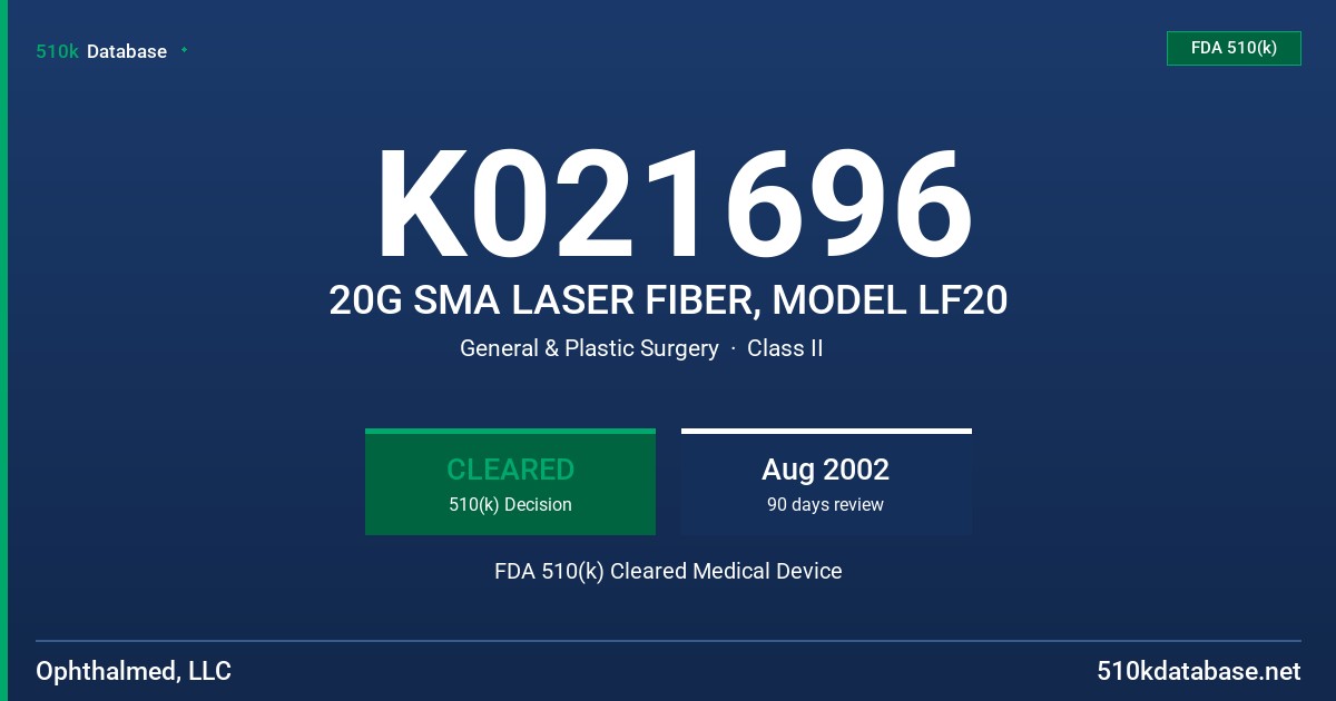 K021696 20G SMA LASER FIBER, MODEL LF20 FDA 510(k) Cleared Medical Device