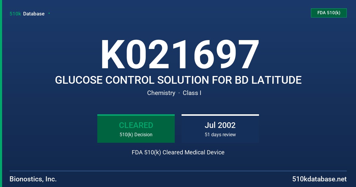 K021697 GLUCOSE CONTROL SOLUTION FOR BD LATITUDE FDA 510(k) Cleared Medical Device