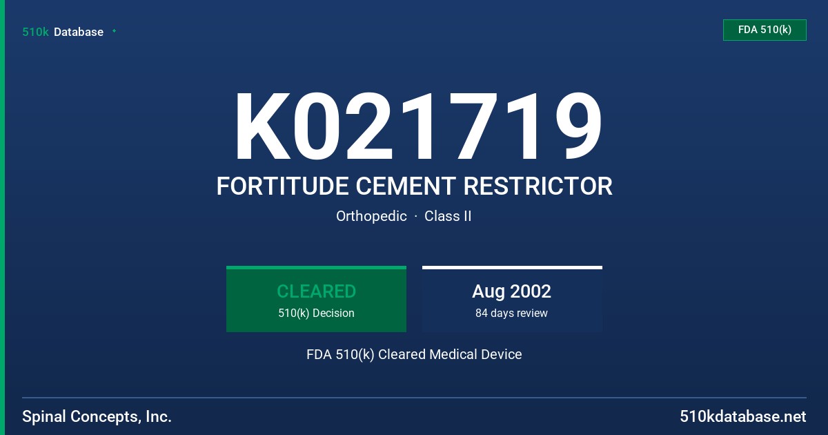K021719 FORTITUDE CEMENT RESTRICTOR FDA 510(k) Cleared Medical Device