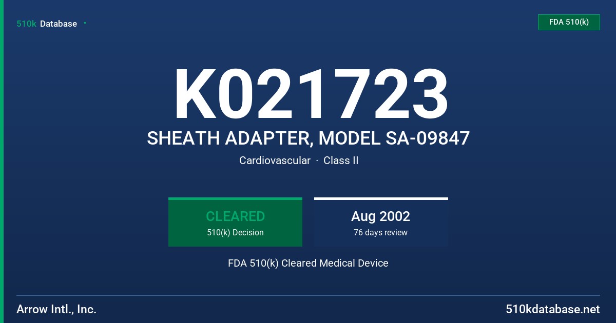 K021723 SHEATH ADAPTER, MODEL SA-09847 FDA 510(k) Cleared Medical Device