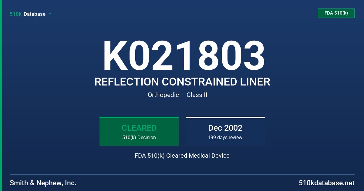 K021803 REFLECTION CONSTRAINED LINER FDA 510(k) Cleared Medical Device