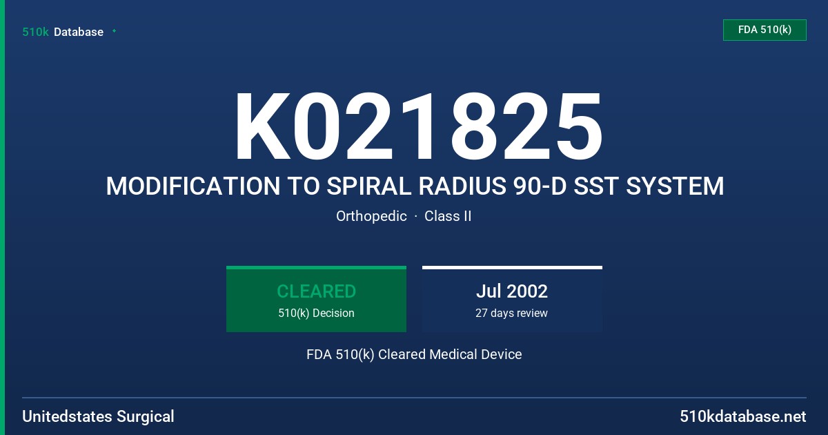 K021825 MODIFICATION TO SPIRAL RADIUS 90-D SST SYSTEM FDA 510(k) Cleared Medical Device