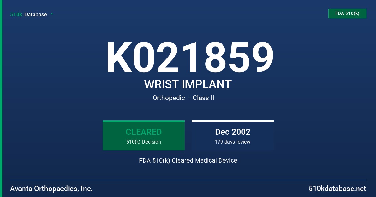 K021859 WRIST IMPLANT FDA 510(k) Cleared Medical Device