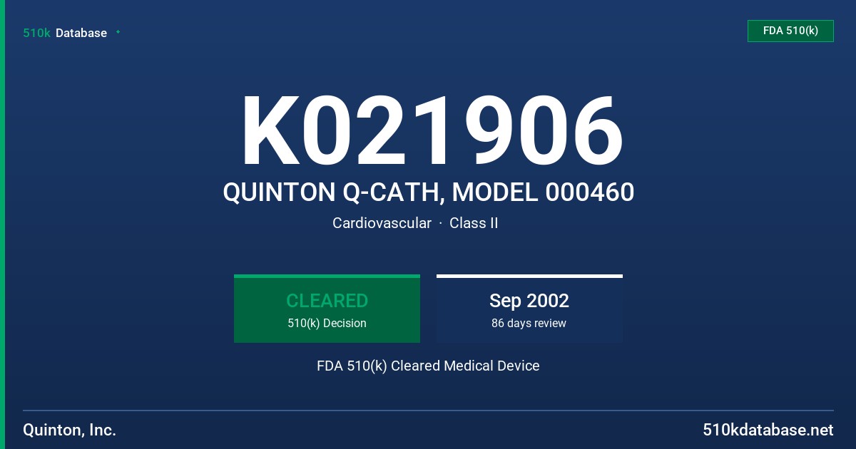 K021906 QUINTON Q-CATH, MODEL 000460 FDA 510(k) Cleared Medical Device