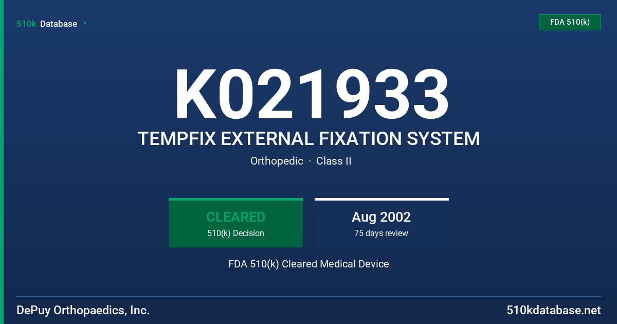 K021933 TEMPFIX EXTERNAL FIXATION SYSTEM FDA 510(k) Cleared Medical Device