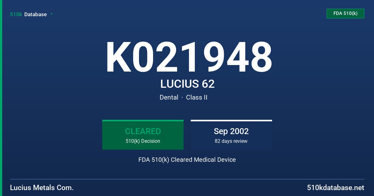 K021948 LUCIUS 62 FDA 510(k) Cleared Medical Device