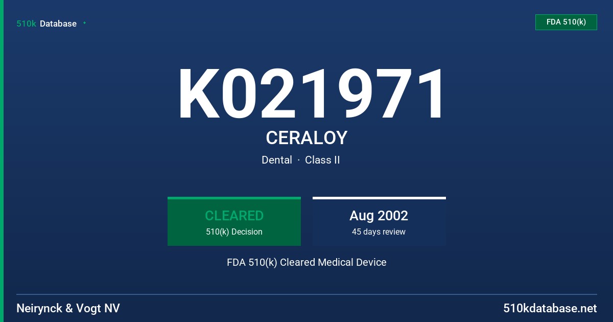 K021971 CERALOY FDA 510(k) Cleared Medical Device