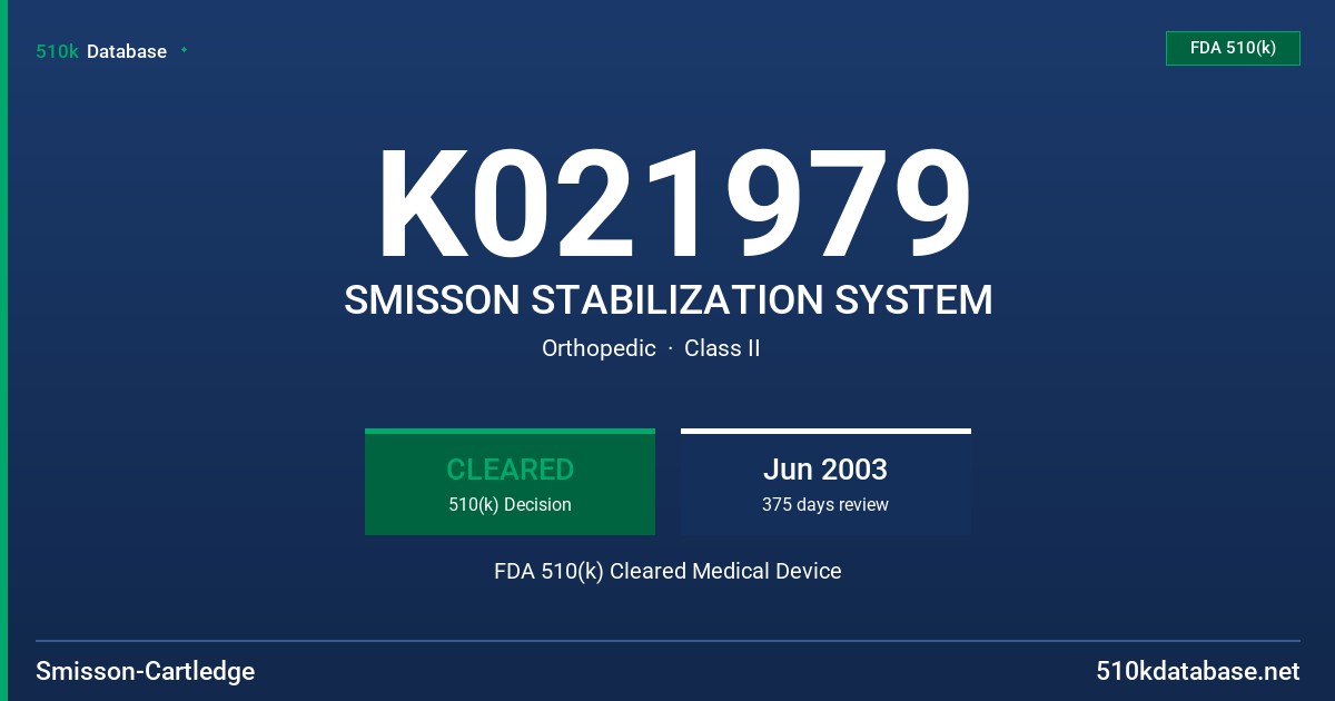 K021979 SMISSON STABILIZATION SYSTEM FDA 510(k) Cleared Medical Device