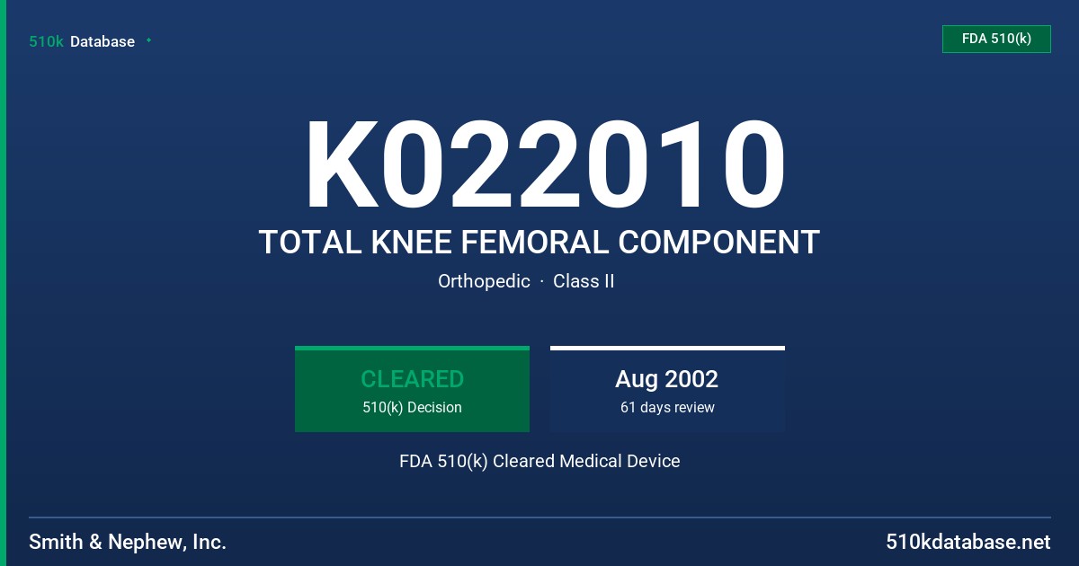 K022010 TOTAL KNEE FEMORAL COMPONENT FDA 510(k) Cleared Medical Device
