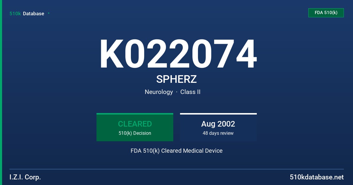 K022074 SPHERZ FDA 510(k) Cleared Medical Device