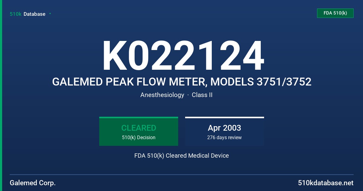 K022124 GALEMED PEAK FLOW METER, MODELS 3751/3752 FDA 510(k) Cleared Medical Device