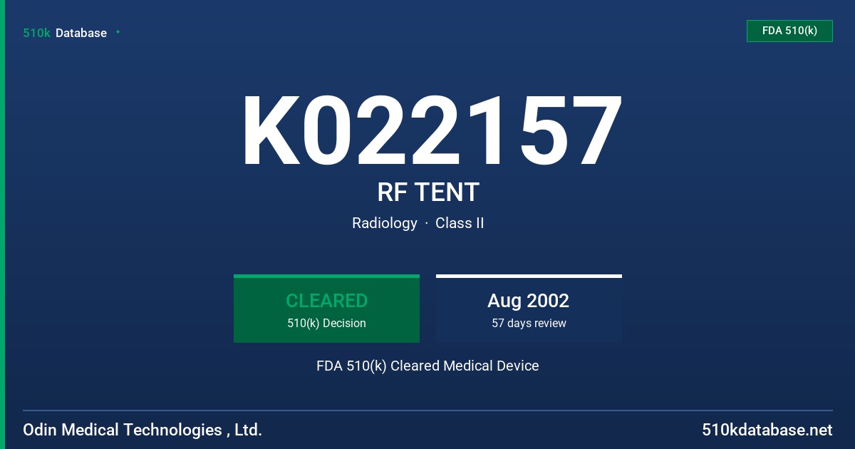 K022157 RF TENT FDA 510(k) Cleared Medical Device