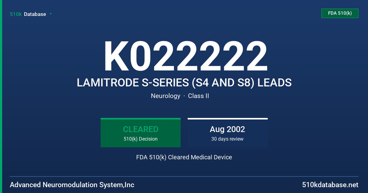 K022222 LAMITRODE S-SERIES (S4 AND S8) LEADS FDA 510(k) Cleared Medical Device