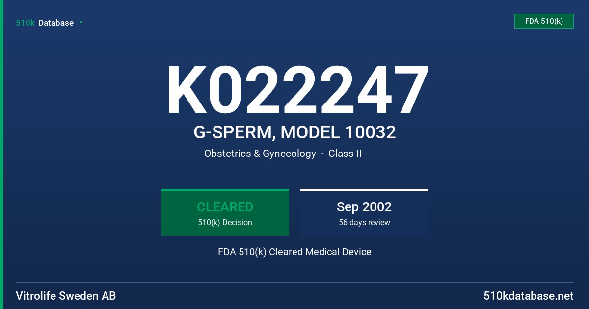 K022247 G-SPERM, MODEL 10032 FDA 510(k) Cleared Medical Device