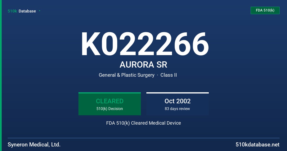 K022266 AURORA SR FDA 510(k) Cleared Medical Device