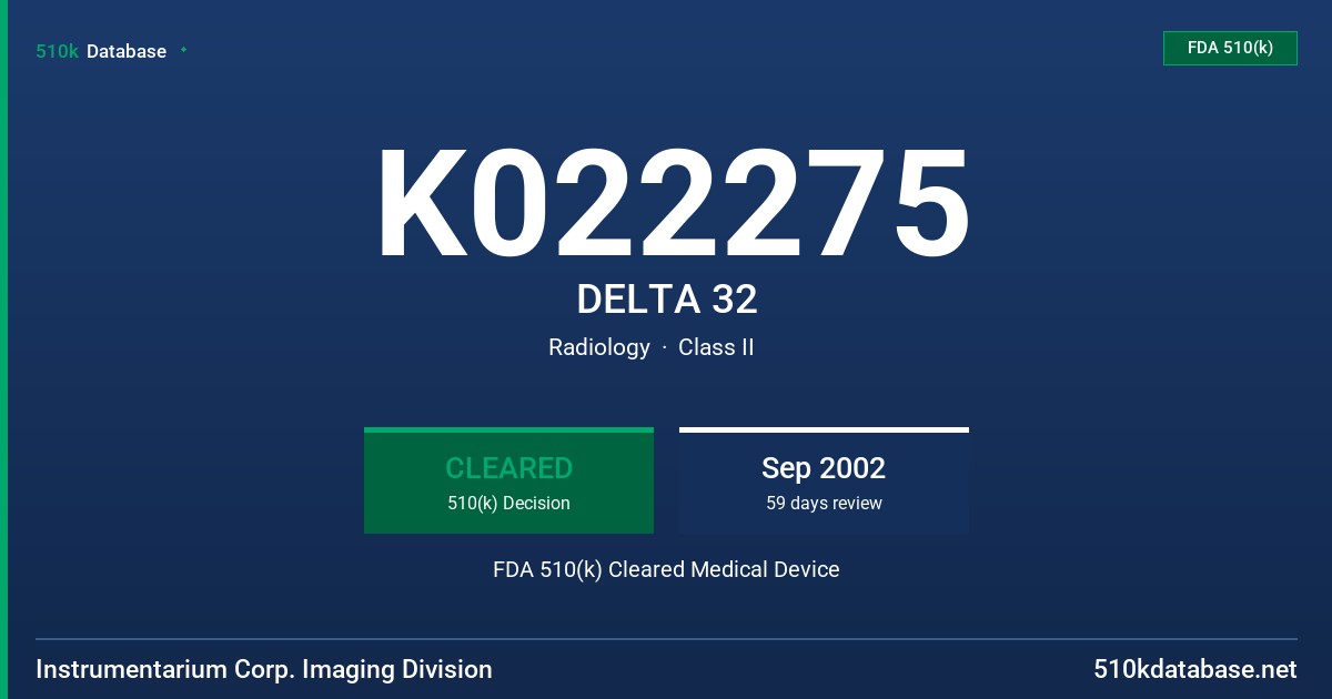 K022275 DELTA 32 FDA 510(k) Cleared Medical Device