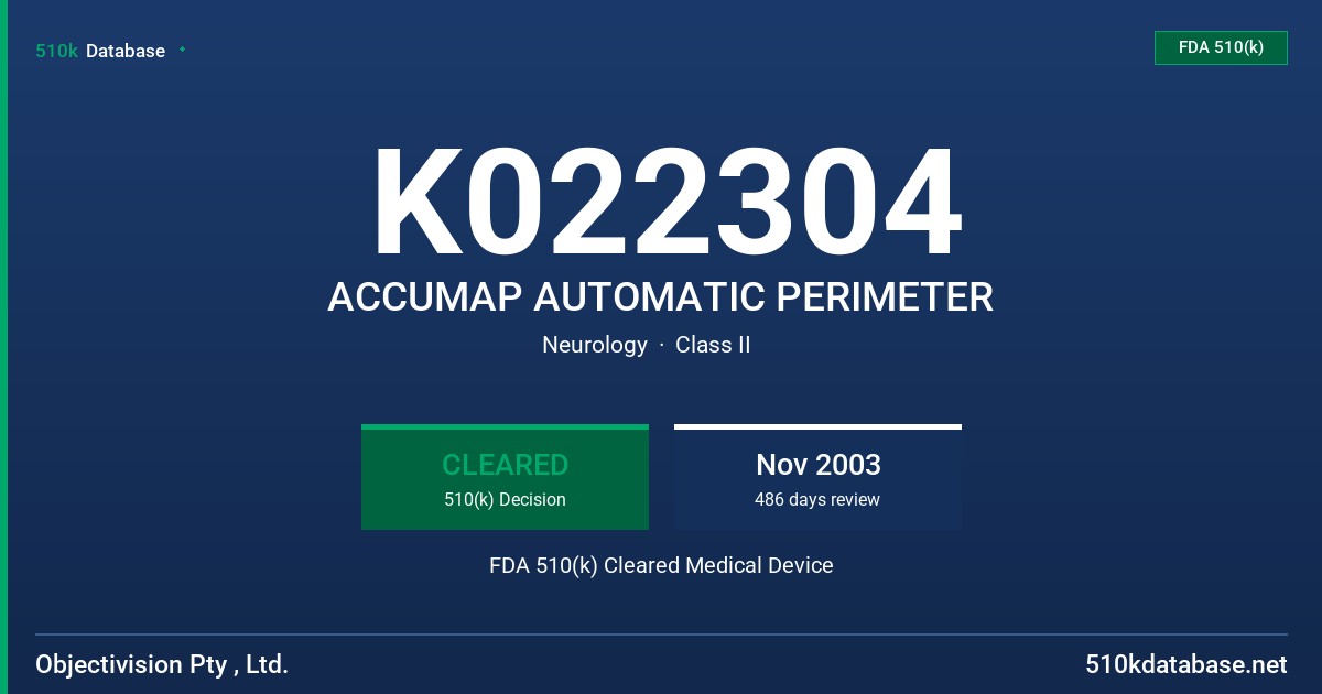 K022304 ACCUMAP AUTOMATIC PERIMETER FDA 510(k) Cleared Medical Device