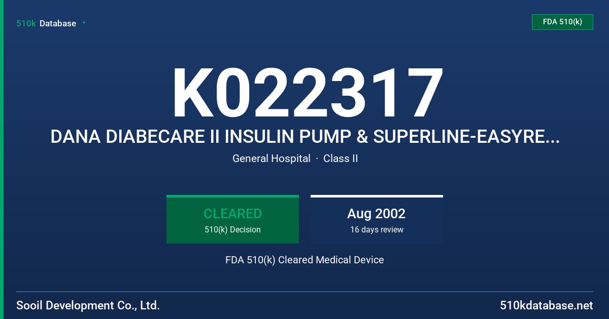 K022317 DANA DIABECARE II INSULIN PUMP & SUPERLINE-EASYRELEASE, SOFT-RELEASE-ST, & SOFT-RELEASE-R INFUSION SETS FDA 510(k) Cleared Medical Device