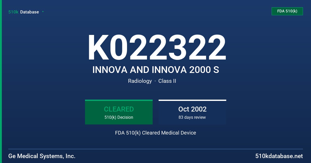 K022322 INNOVA AND INNOVA 2000 S FDA 510(k) Cleared Medical Device