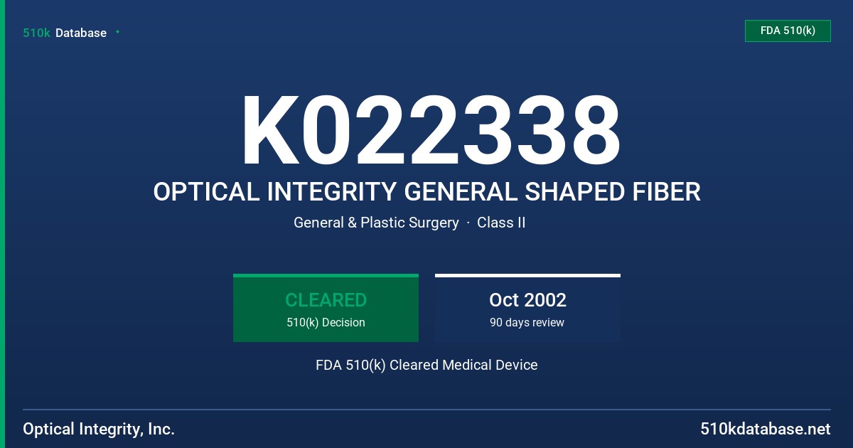 K022338 OPTICAL INTEGRITY GENERAL SHAPED FIBER FDA 510(k) Cleared Medical Device