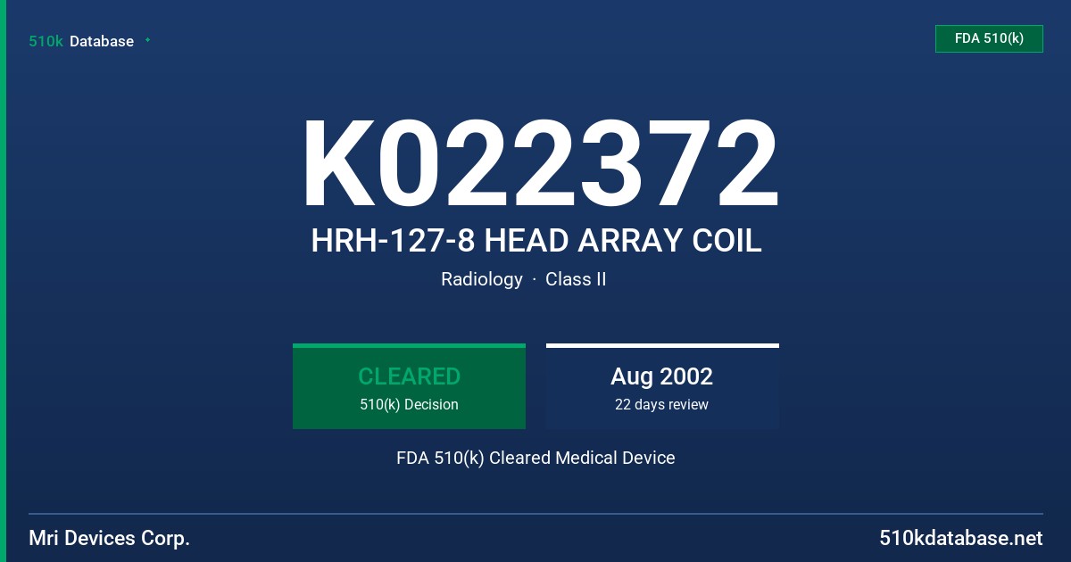 K022372 HRH-127-8 HEAD ARRAY COIL FDA 510(k) Cleared Medical Device