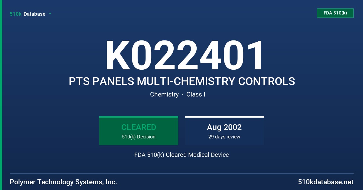 K022401 PTS PANELS MULTI-CHEMISTRY CONTROLS FDA 510(k) Cleared Medical Device