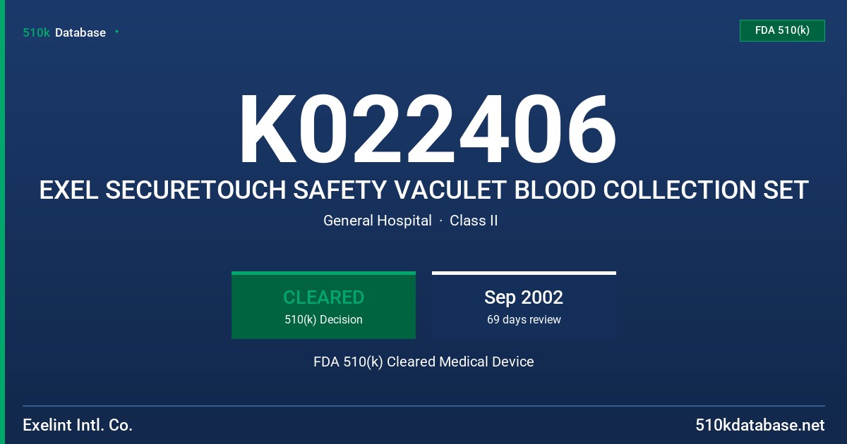 K022406 EXEL SECURETOUCH SAFETY VACULET BLOOD COLLECTION SET FDA 510(k) Cleared Medical Device